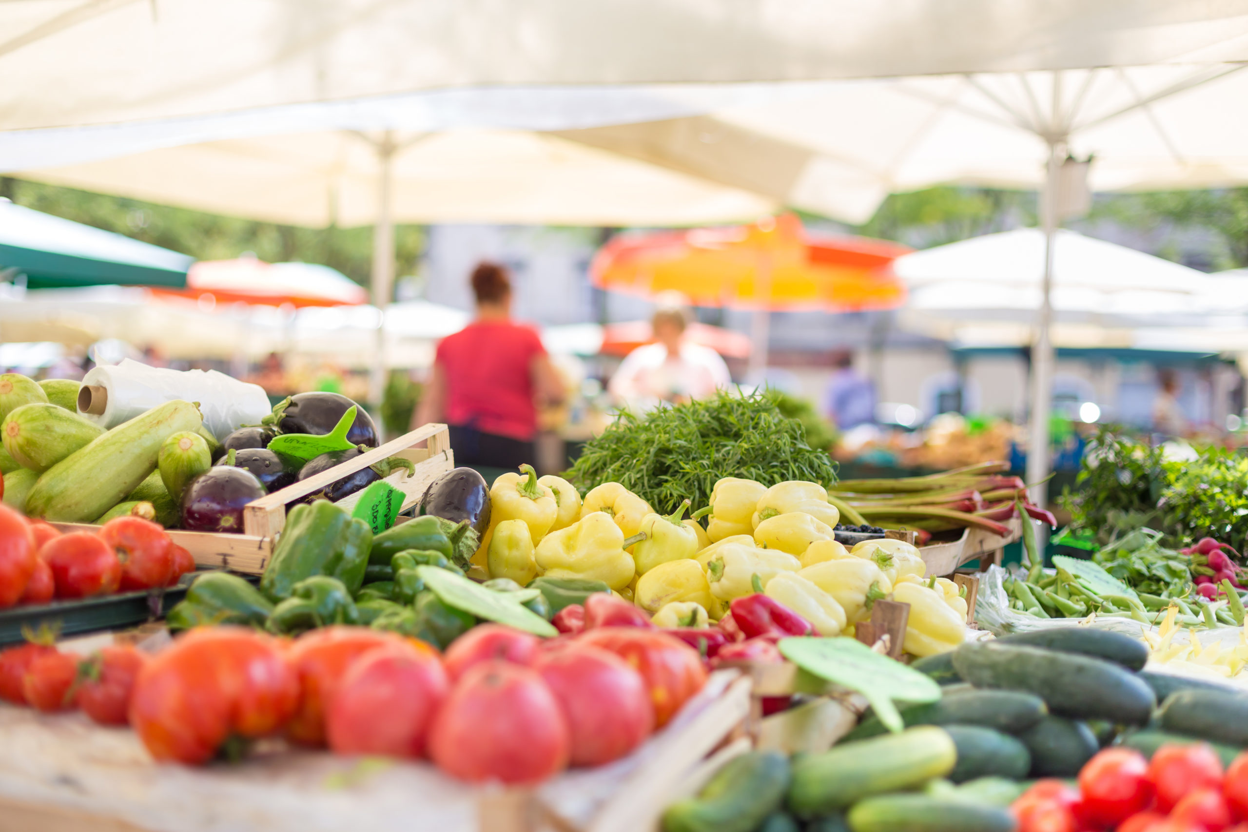 farmers-food-market-stall-with-variety-of-organic-vegetable-vendor-serving-and-chating-with-customers-stockpack-istock